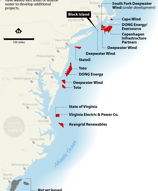 Dominion Energy Virginia et DONG Energy au large de la côte de Virginia Beach.
