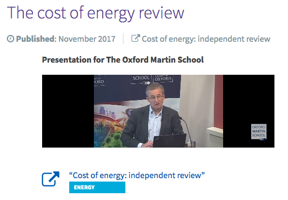 Rapport sur la baisse des coûts de production d’électricité au UK