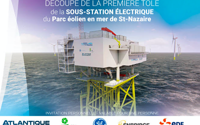 Parc éolien de Saint-Nazaire : Découpe de la première tôle de la sous-station électrique par la BU des Chantiers de l’Atlantique