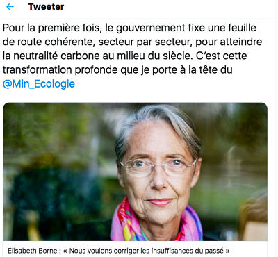 PPE et Stratégie carbone: Elisabeth Borne tweet : « Nous voulons corriger les insuffisances du passé »