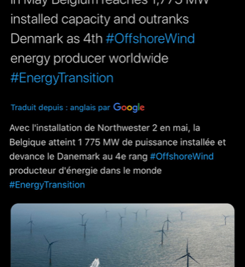 La Belgique devance dorénavant le Danemark pour les parcs éoliens en mer