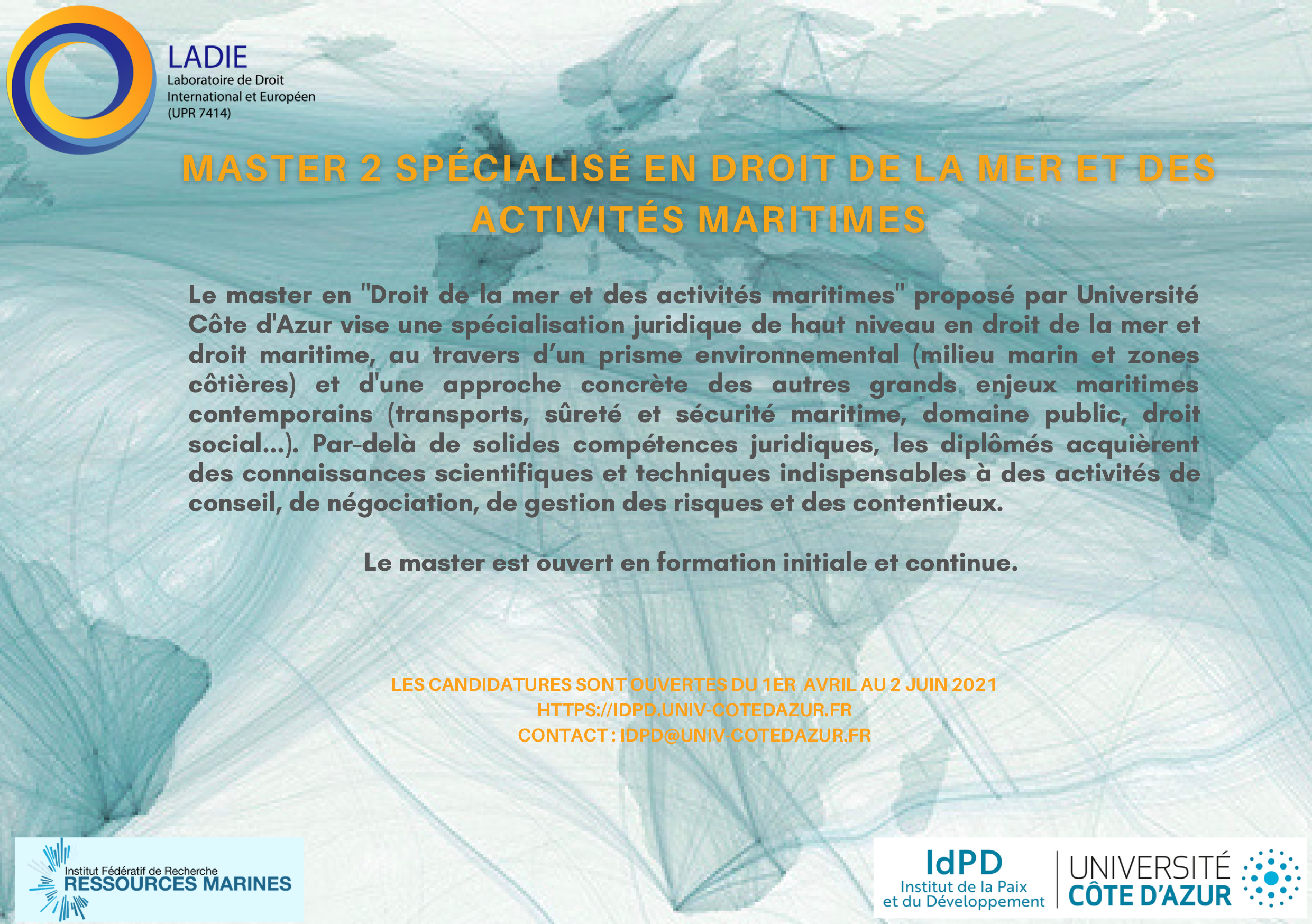 Candidatures ouvertes pour le Master 2 en Droit de la Mer et des activités Maritimes – Université Côte d&rsquo;Azur sont ouvertes !