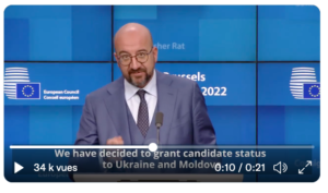 Les Vingt-Sept accordent à l&rsquo;Ukraine et à la Moldavie le statut de candidat à l&rsquo;UE