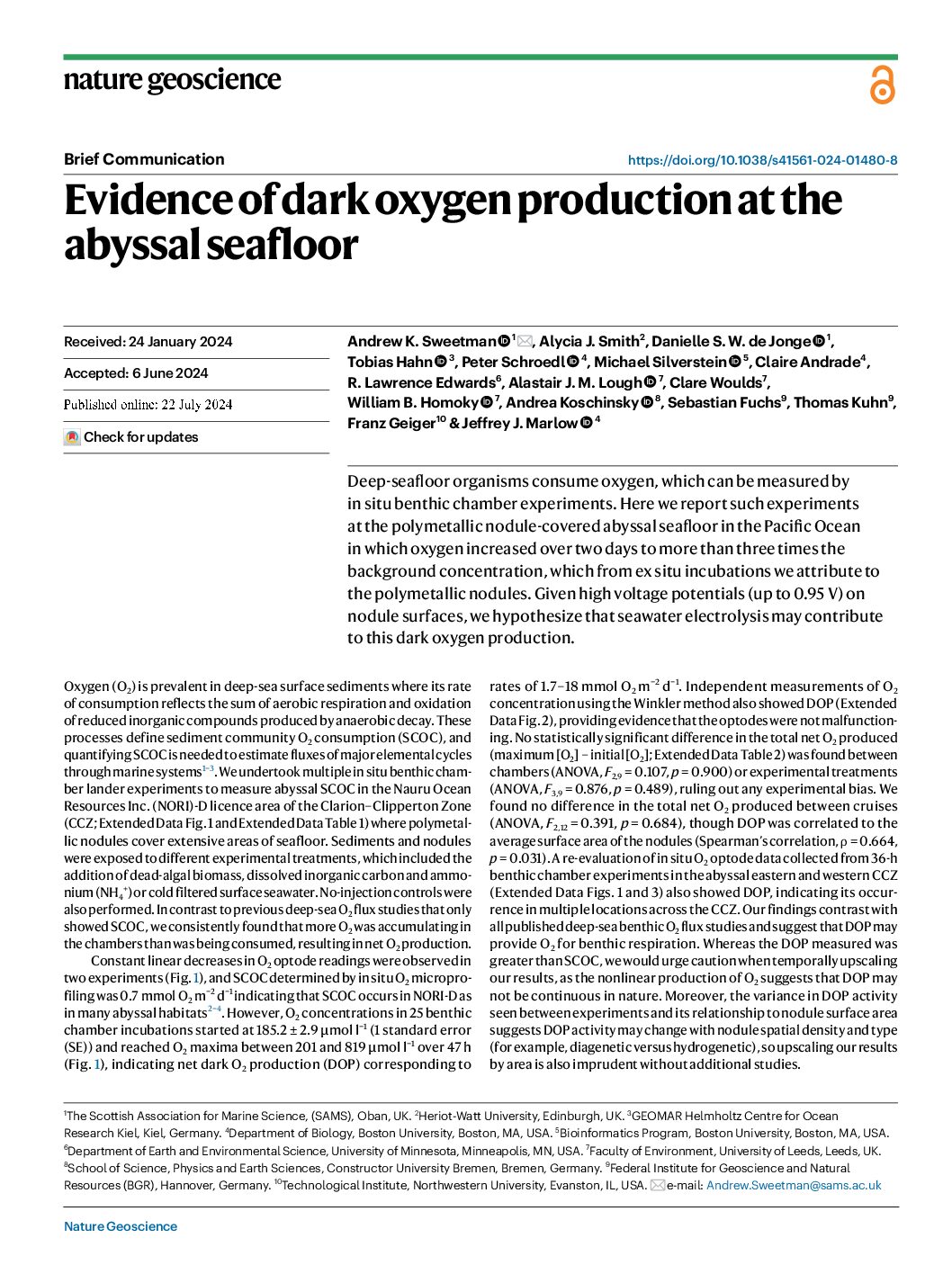 Grands fonds marins : Une mystérieuse source d&rsquo;oxygène découverte laisse les scientifiques perplexes – 1
