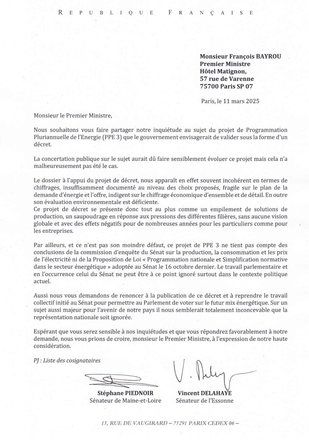 La PPE doit être votée par les parlementaires : Lettre ouverte à François Bayrou