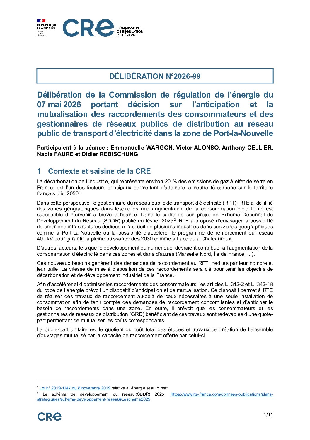 « Port-la-Nouvelle » : la CRE valide l&rsquo;anticipation et la mutualisation des travaux de raccordement des consommateurs de la zone